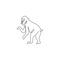 un dessin au trait continu de mandrill mignon pour l'identité du logo de l'entreprise. concept de mascotte de grand singe exotique pour l'icône du zoo national. Illustration vectorielle graphique de conception de dessin de ligne unique moderne vecteur