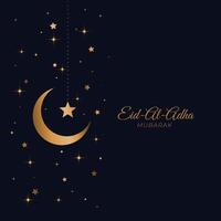 eid Al adha magnifique d'or lune et étoile salutation vecteur