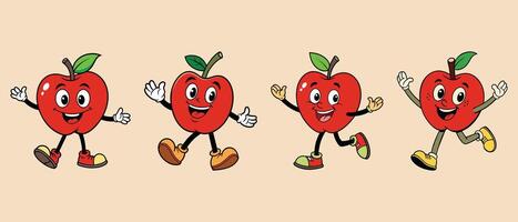 ensemble de Pomme rétro froussard dessin animé personnages. vecteur