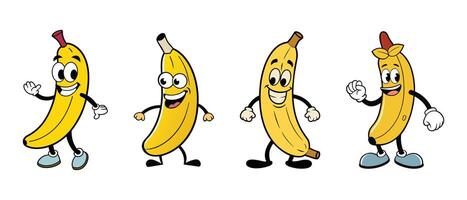 ensemble de banane rétro froussard dessin animé personnages. vecteur