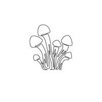 dessin au trait continu unique de champignons biologiques sains entiers pour l'identité du logo de la ferme. concept de champignon vénéneux frais pour l'icône de légumes. Une ligne moderne dessiner illustration graphique vectorielle de conception vecteur