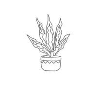 un dessin au trait continu d'une plante de serpent en pot pour l'identité du logo de la décoration intérieure. concept de plante vivace à feuilles persistantes fraîches pour l'icône de la plante. Illustration vectorielle de conception graphique unique moderne dessiner vecteur