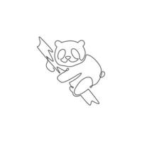 un dessin au trait continu d'un adorable panda dormant sur une branche d'arbre pour l'identité du logo de l'entreprise. concept d'icône d'entreprise de forme animale de mammifère. illustration de conception de dessin vectoriel dynamique à une seule ligne
