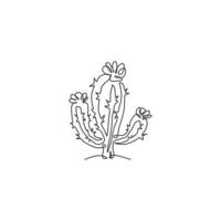 une seule ligne dessinant une jolie plante de cactus épineux tropical exotique. concept de plante d'intérieur décorative imprimable décoration papier peint ornement. ligne continue moderne dessiner illustration graphique vectorielle de conception vecteur