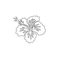 un seul dessin d'hibiscus de beauté fraîche pour le logo du jardin. affiche décorative imprimable de décoration murale de concept de fleur de mauve rose. illustration vectorielle de ligne continue moderne dessin graphique vecteur