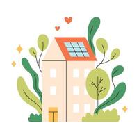 maison avec solaire batterie. soins pour la nature et environnement. enregistrer planète vecteur