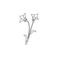 une seule ligne de dessin beauté plante vivace bulbeuse fraîche pour la décoration murale affiche d'art. concept de fleur bluebell décorative imprimable. ligne continue moderne dessiner illustration vectorielle de conception vecteur