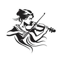 femme en jouant violon logo, conception, art image sur blanc Contexte vecteur