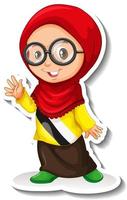 fille musulmane portant un autocollant de dessin animé chemise brunei vecteur