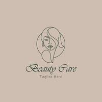 beauté salon logo modèle. illustration de une magnifique femme affronter. vecteur