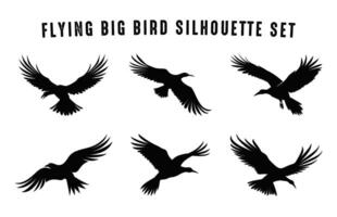 en volant gros oiseau silhouette noir agrafe art ensemble, en volant des oiseaux silhouettes paquet vecteur
