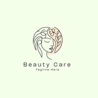 beauté salon logo modèle. illustration de une magnifique femme affronter. vecteur