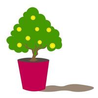 arbre en pot avec des pièces de monnaie. concept de croissance des plantes, croissance des pièces de monnaie, argent, gains. vecteur