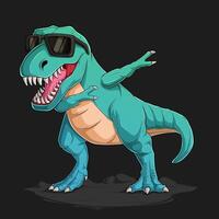 main tiré marrant dinosaure t Rex Faire tamponner Danse portant des lunettes de soleil, t Rex dansant touche mouvement vecteur