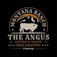 angus taureau vache bétail du boeuf wagyu occidental ranch ancien logo vecteur