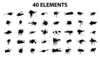 encre éclabousser ensemble. illustration peindre abstrait forme pour conception et liquide goutte. isolé texture brosse tache et texturé dessin Créatif accident vasculaire cérébral noir vecteur