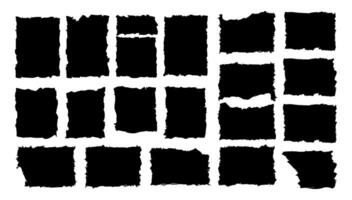 ensemble de déchiré papier cadres. collage forme de noir déchiré papiers silhouettes isolé sur blanc Contexte. bord étiquette rectangle et vieux frontière feuille. en lambeaux ou ferraille carré modèle bannière vecteur
