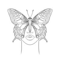 papillon et femme visage vecteur