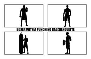 boxeur avec perforation sac ensemble, silhouettes de boxeur avec perforation sac noir clipart collection vecteur