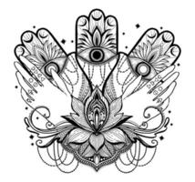 ligne d'illustration mystique art.hamsa, bras, élément de lotus. vecteur