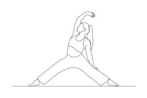 yoga pose contour isolé sur blanc Contexte femme Faire yoga continu contour. vecteur