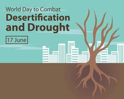 illustration graphique de sec des arbres sur Dénudé atterrir, avec grattes ciels dans le arrière-plan, parfait pour international jour, désertification et sécheresse, célébrer, salutation carte, etc. vecteur