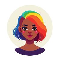 portrait de un avatar de une fille avec arc en ciel cheveux vecteur