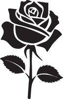 Rose silhouette conception, noir Rose avec feuilles vecteur