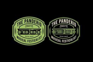 le tambourin la musique instrument badge logo pour la musique festival, studio et divertissement vecteur