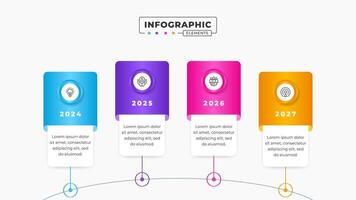 affaires chronologie étiquette infographie conception modèle avec 4 pas vecteur