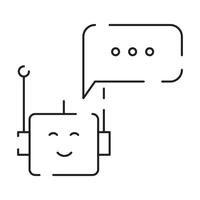 robot icône. chatbot icône. mignonne souriant robot. contour robot signe. plat ligne dessin animé illustration. voix soutien un service robot. virtuel en ligne soutien. vecteur