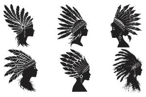 originaire de américain Indien tribal chef plume chapeau, main tiré originaire de américain Indien coiffure, américain tribal chef coiffure plumes. vecteur