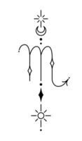 Scorpion zodiaque signe et symbole travail au noir tatouage. sacré géométrie horoscope tatouage conception, mystique symbole de constellation. Nouveau école dotwork, ligne art minimaliste style tatouage. vecteur