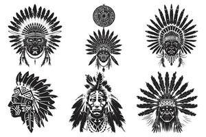 originaire de américain ornement tribal tatouage noir silhouette, américain Indien tatouage tribal conception, originaire de américain tatouage tribal femme vecteur