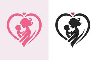 femmes et enfant logo conception de la mère journée spécial pouvez être utilisé dans social médias poste, salutation carte conception, bannière et affiches. content les mères journée silhouette pour meilleur maman et enfant l'amour carte conception vecteur