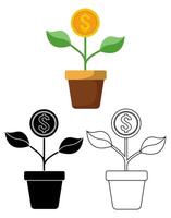 ensemble argent arbre plante dollar pièce de monnaie icône. investissement croissance symbole modèle conception illustration vecteur