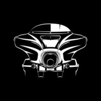 croiseur tournée moto silhouette de face vue isolé sur noir Contexte. pouvez être utilisé pour imprimé sur moto club T-shirt, arrière-plan, bannière, affiches, etc. vecteur