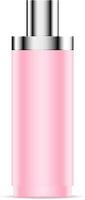 Rose Plastique ou mat verre cosmétique bouteille maquette avec miroir argent couvercle. 3d réaliste emballer. vecteur