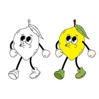 mûr Jaune citron. marrant dessin animé rétro sensationnel agrumes fruit personnage dans plat style. citron griffonnage personnage. vecteur