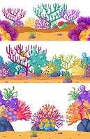 Trois scènes sous-marines avec récif de corail vecteur