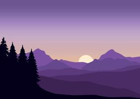 paysage la nature panorama dans le nuit et lune. illustration dans plat style. vecteur