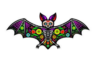 mexicain chauve souris animal tatouage journée de mort sucre crâne vecteur