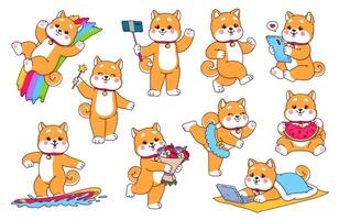 dessin animé Japonais content shiba inu chiot chien animaux domestiques vecteur