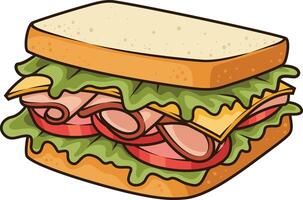 savoureux sandwich avec fromage jambon et salade illustration vecteur