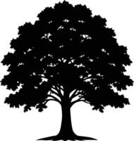 une chêne arbre avec les racines silhouette noir vecteur