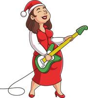 Mme Père Noël claus balancement guitare dessin animé dessin vecteur