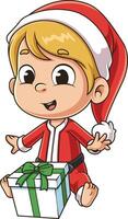 excité bébé garçon Père Noël avec Noël cadeau dessin animé dessin vecteur