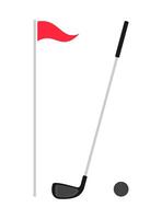 le golf club et le golf Balle et rouge drapeau isolé vecteur