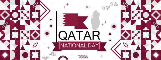 Qatar nationale journée bannière avec drapeau carte vecteur
