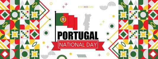 le Portugal nationale journée bannière conception. Portugais drapeau couleur, content vacances. Créatif indépendance journée bannière, affiche, carte, bannière, modèle, pour célébrer annuel vecteur